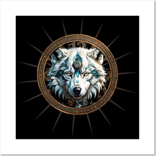 Stunning  white steampunk wolf. Posters and Art